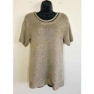 MOTH Anthropologie Marled Knit Top Short Sleeve Shirt Lattice Neck, M